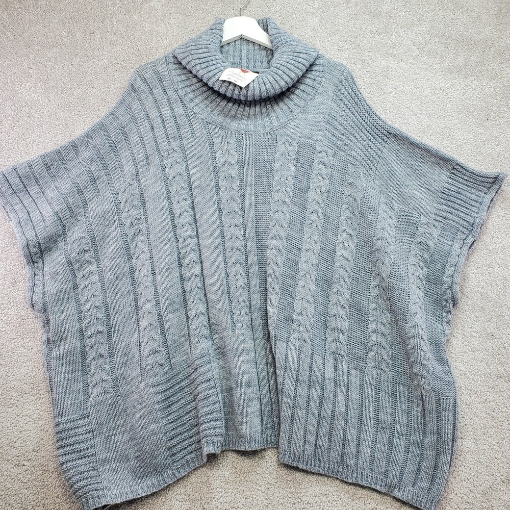 Maison Pholya Sweater Vest Women S/M Gray Acrylic Cable Knit Turtleneck Pullover